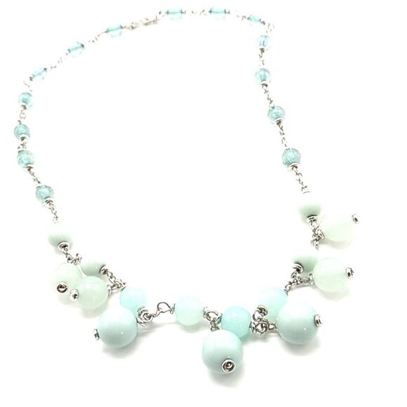 Banana Republic Necklace Silver Tone w/ Pastel Blue Green Hard Plastic Beads - Picture 6 of 9